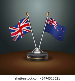 United Kingdom and New Zealand table flags mark the relationship on a gradient background