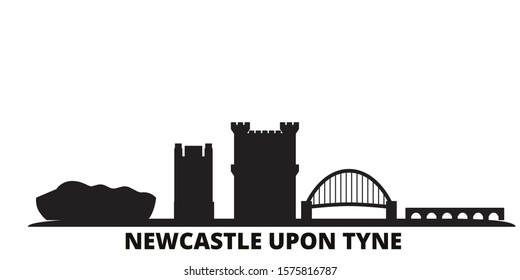 United Kingdom, Newcastle Upon Tyne city skyline isolated vector illustration. United Kingdom, Newcastle Upon Tyne travel black cityscape