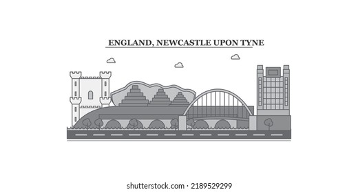 United Kingdom, Newcastle Upon Tyne city skyline isolated vector illustration, icons