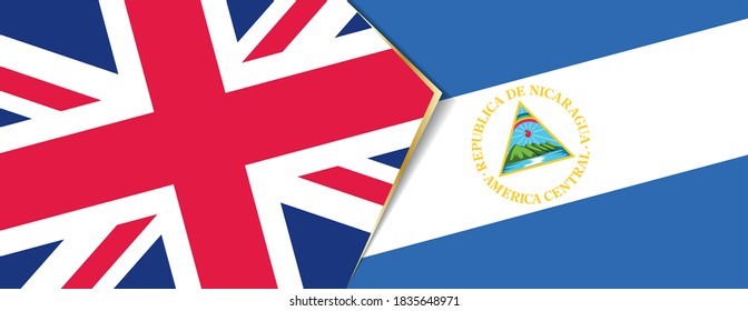 United Kingdom and Nicaragua flags, two vector flags symbol of relationship or confrontation.