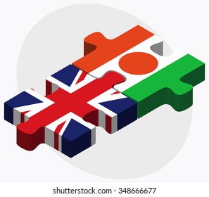 United Kingdom and Niger Flags in puzzle isolated on white background