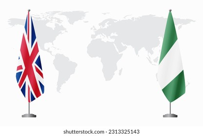 United Kingdom and Nigeria flags for official meeting against background of world map. svg