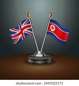 United Kingdom and North Korea table flags mark the relationship on a gradient background