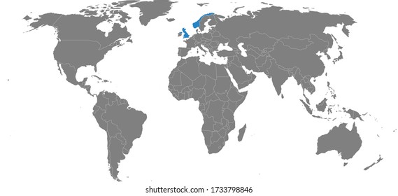 United kingdom, norway countries isolated on world map. Light gray background. Business concepts, diplomatic, trade and transport relations.