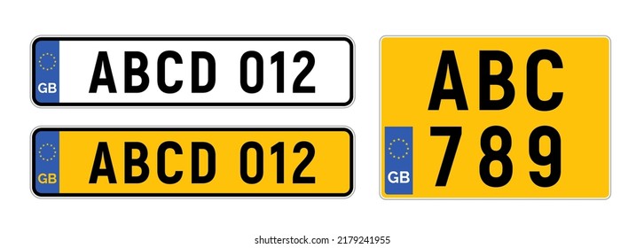 United Kingdom number plate licence registration. British number plate europe england automobile symbol