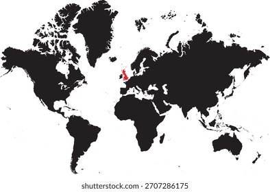 Reino Unido no mapa mundial Silhueta de vetor editável