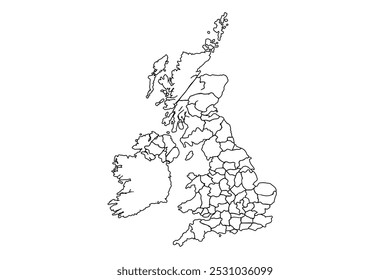 United Kingdom outline, linear doodle illustration. isolated on white background for website layouts,background,education, precise,customizable,Travel worldwide,map silhouette backdrop,earth geography