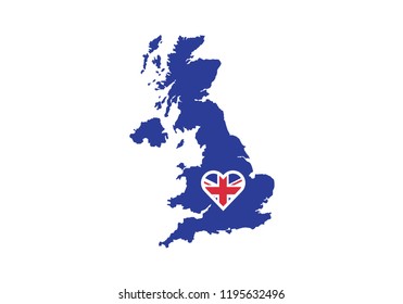 United Kingdom outline map country shape national borders heart state symbol love