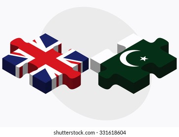 United Kingdom and Pakistan Flags in puzzle isolated on white background