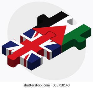 United Kingdom and Palestine Flags in puzzle isolated on white background
