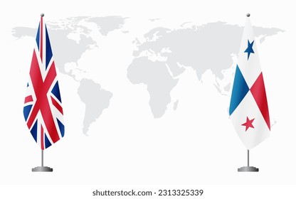 United Kingdom and Panama flags for official meeting against background of world map.