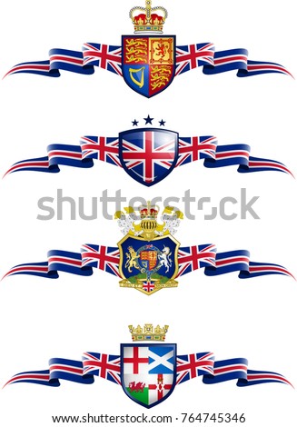 United Kingdom Patriotic Banner Set. Vector graphic banners and shields representing the United Kingdom