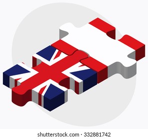 United Kingdom and Peru Flags in puzzle isolated on white background