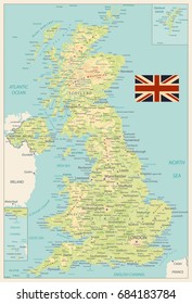 United Kingdom Physical Map Retro Colors. Vector illustration.