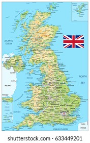 United Kingdom physical map. Vector illustration.