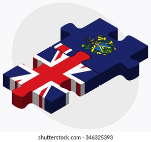 United Kingdom and Pitcairn Islands Flags in puzzle isolated on white background