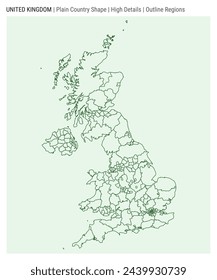 United Kingdom plain country map. High Details. Outline Regions style. Shape of United Kingdom. Vector illustration.