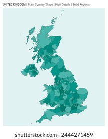 United Kingdom plain country map. High Details. Solid Regions style. Shape of United Kingdom. Vector illustration.