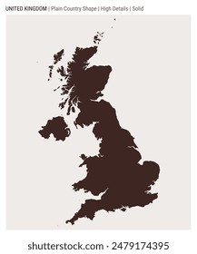 United Kingdom plain country map. High Details. Solid style. Shape of United Kingdom. Vector illustration.