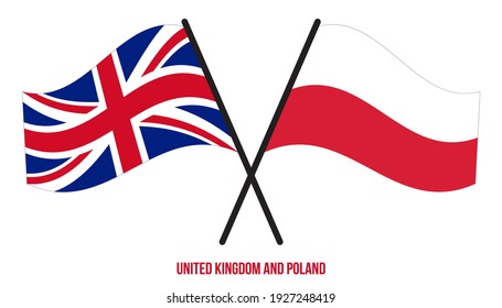 United Kingdom and Poland Flags Crossed And Waving Flat Style. Official Proportion. Correct Colors.