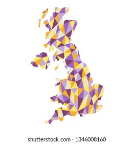 united kingdom, polygonal map background  low poly style yellow, orange, blue, purple colors  vector illustration eps
