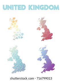 United Kingdom polygonal map. Mosaic style maps collection. Bright abstract tessellation, geometric, low poly, modern design. United Kingdom polygonal maps for infographics or presentation.