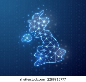 United Kingdom polygonal symbol with binary code background. Great Britain concept design illustration. Country map low poly symbol