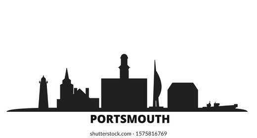 United Kingdom, Portsmouth city skyline isolated vector illustration. United Kingdom, Portsmouth travel black cityscape