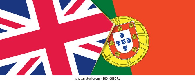 United Kingdom And Portugal Flags, Two Vector Flags Symbol Of Relationship Or Confrontation.
