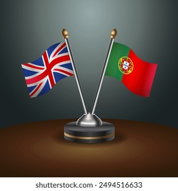 United Kingdom and Portugal table flags mark the relationship on a gradient background