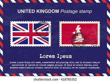 United Kingdom postage stamp, vintage stamp, air mail envelope.