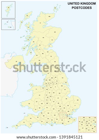 united kingdom Postcodes or postal codes vector map