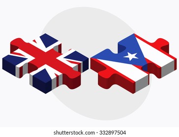 United Kingdom and Puerto Rico Flags in puzzle isolated on white background