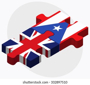 United Kingdom and Puerto Rico Flags in puzzle isolated on white background
