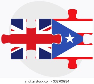 United Kingdom and Puerto Rico Flags in puzzle isolated on white background