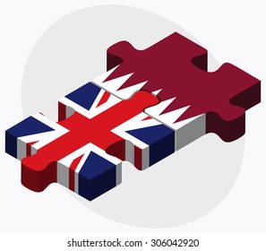 United Kingdom and Qatar Flags in puzzle isolated on white background
