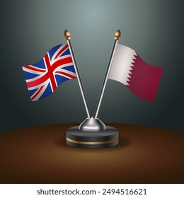 United Kingdom and Qatar table flags mark the relationship on a gradient background