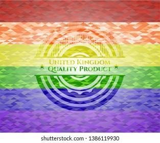 United Kingdom Quality Product emblem on mosaic background with the colors of the LGBT flag