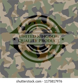 United Kingdom Quality Product on camouflaged texture