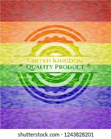 United Kingdom Quality Product on mosaic background with the colors of the LGBT flag