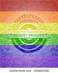 United Kingdom Quality Product on mosaic background with the colors of the LGBT flag