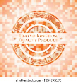 United Kingdom Quality Product orange tile background illustration. Square geometric mosaic seamless pattern with emblem inside.