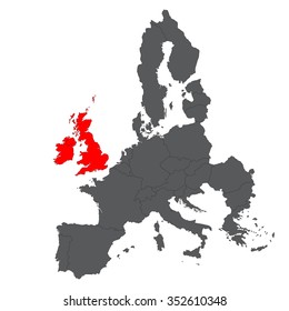 United Kingdom red map on Europe grey map vector