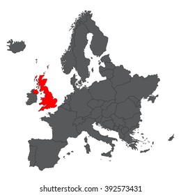 United Kingdom red map on gray Europe map vector