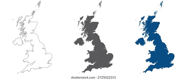 Reino Unido Regiones mapa plano conjunto. Mapa de Reino Unido en blanco. 