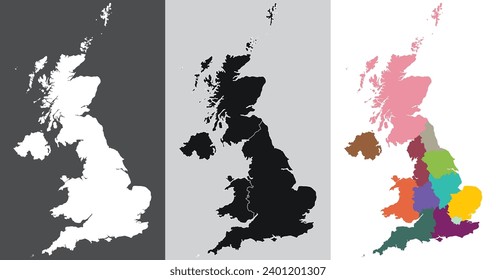 United Kingdom Regions map. Map of United Kingdom in set