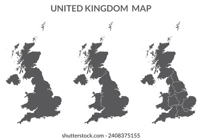 United Kingdom Regions map. Map of United Kingdom in set in grey color