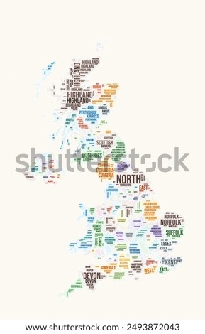 United Kingdom regions word cloud. Country logo design. Regions typography style vector image. United Kingdom colored text cloud. Awesome vector illustration.