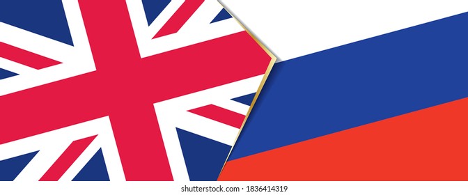 United Kingdom and Russia flags, two vector flags symbol of relationship or confrontation.