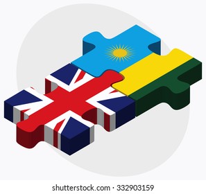 United Kingdom and Rwanda Flags in puzzle isolated on white background